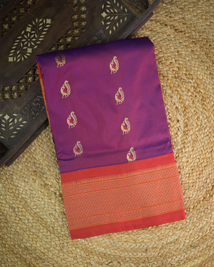 Magenta Silk Paithani Woven paithani with red contrast