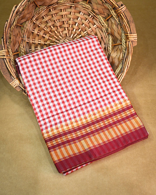 Reddish Rani Illkal Cotton Saree with Tam Tam Checks