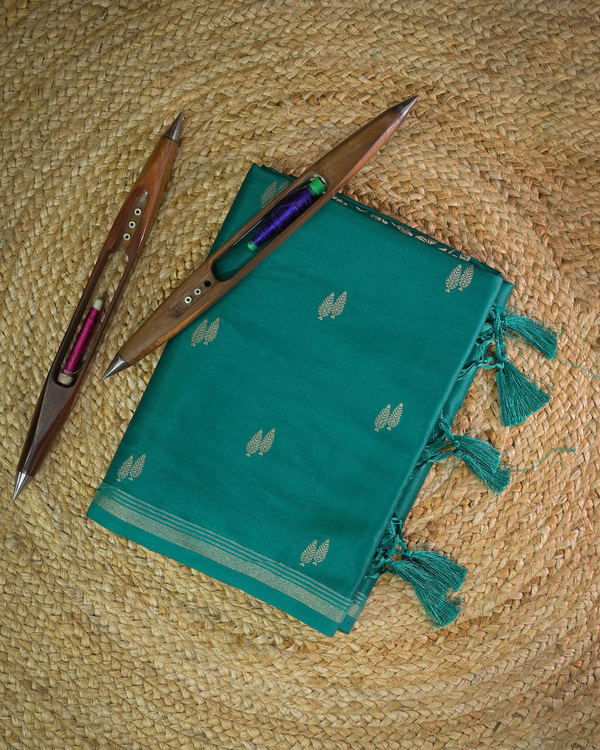 Teal blue Semi Silk Gajji Silk