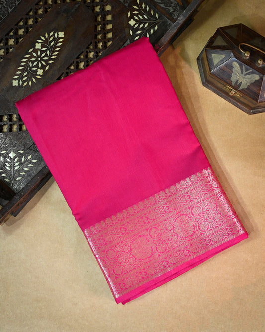 Pink Cotton/Linen Saree – Woven Plain Body with Rich Pallu