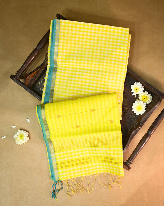 Lemon Yellow Maheshwari Silk Saree