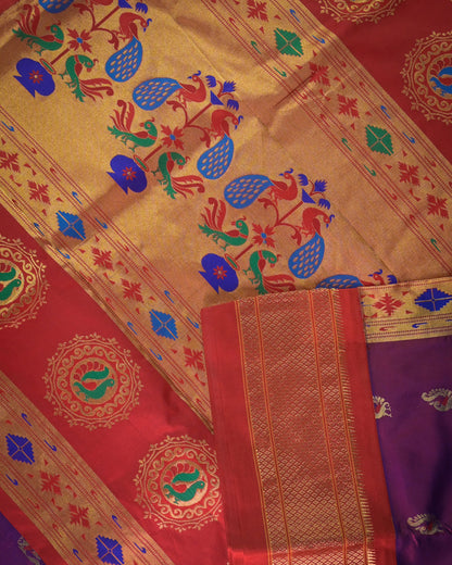 Magenta Silk Paithani Woven paithani with red contrast