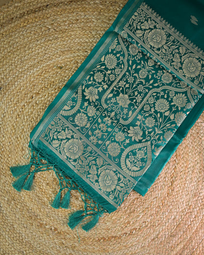 Teal blue Semi Silk Gajji Silk