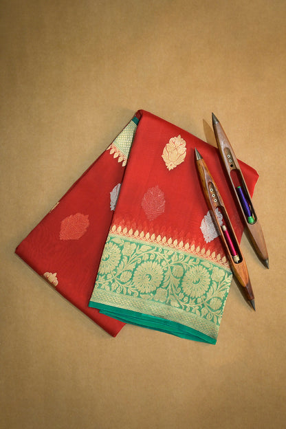 Organza Woven Jari Motifs With Green Contrast