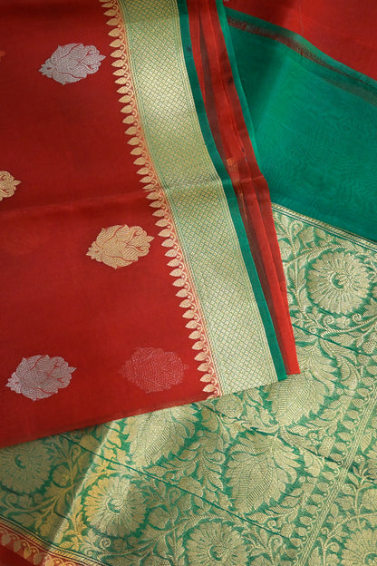 Organza Woven Jari Motifs With Green Contrast