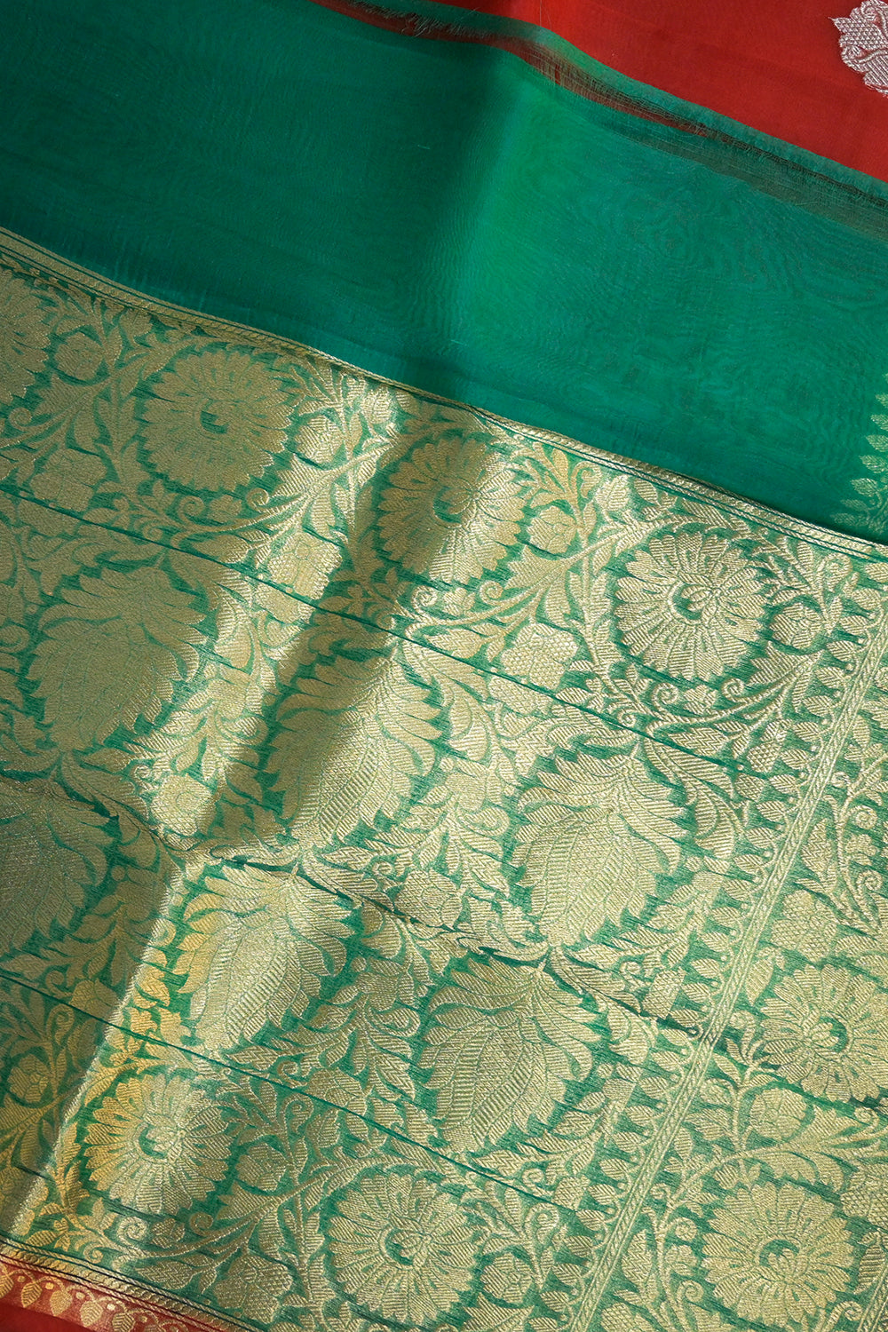 Organza Woven Jari Motifs With Green Contrast