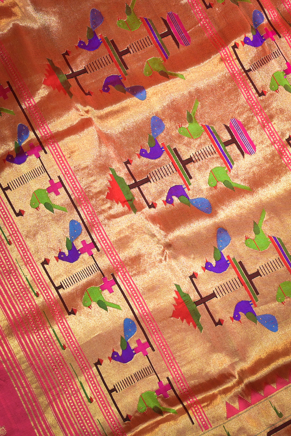 Paithani Handwoven Paithani With Peacock Border