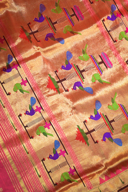 Paithani Handwoven Paithani With Peacock Border