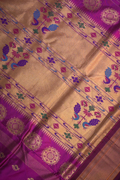 9yard Handwoven Pure Paithani With Peacock Meena Buttis