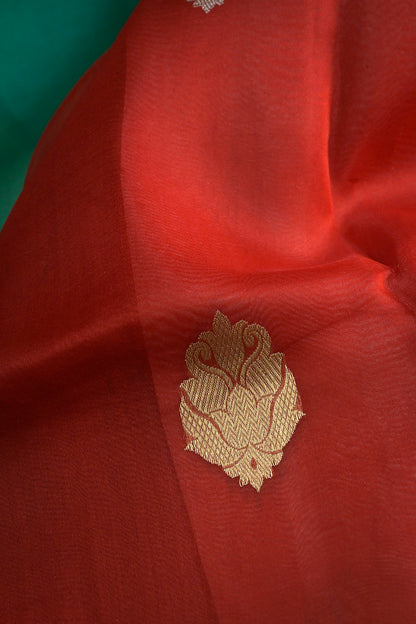 Organza Woven Jari Motifs With Green Contrast