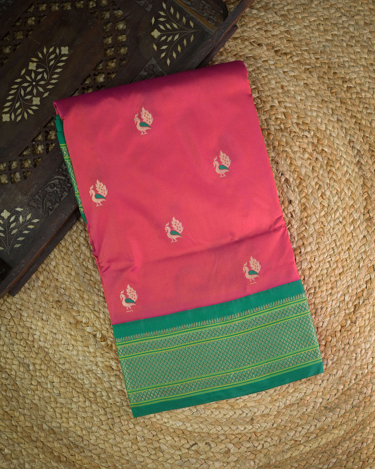 Cross Rani Silk Paithani Woven paithani with green contrast