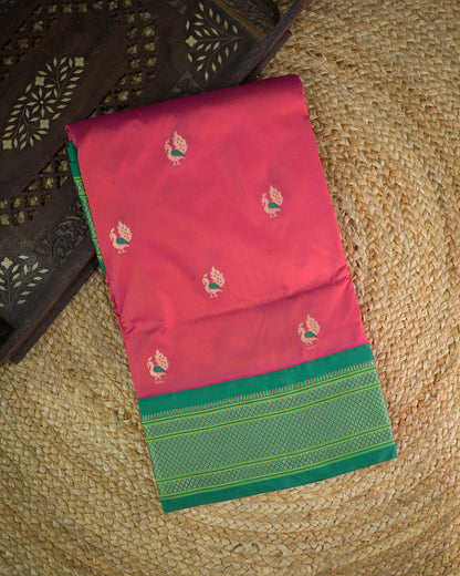 Cross Rani Silk Paithani Woven paithani with green contrast
