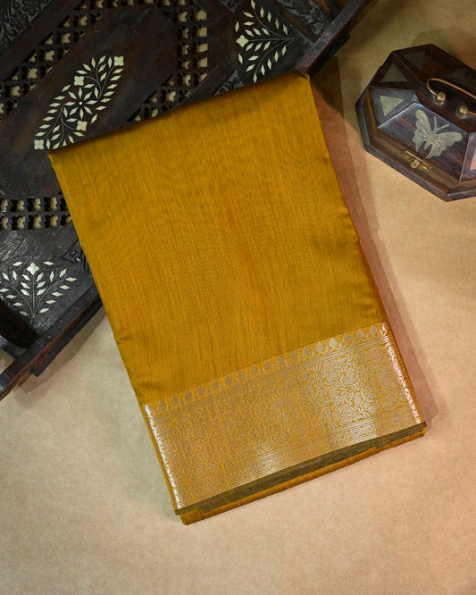 Olive Green Cotton/Linen Saree – Woven Plain Body with Rich Pallu