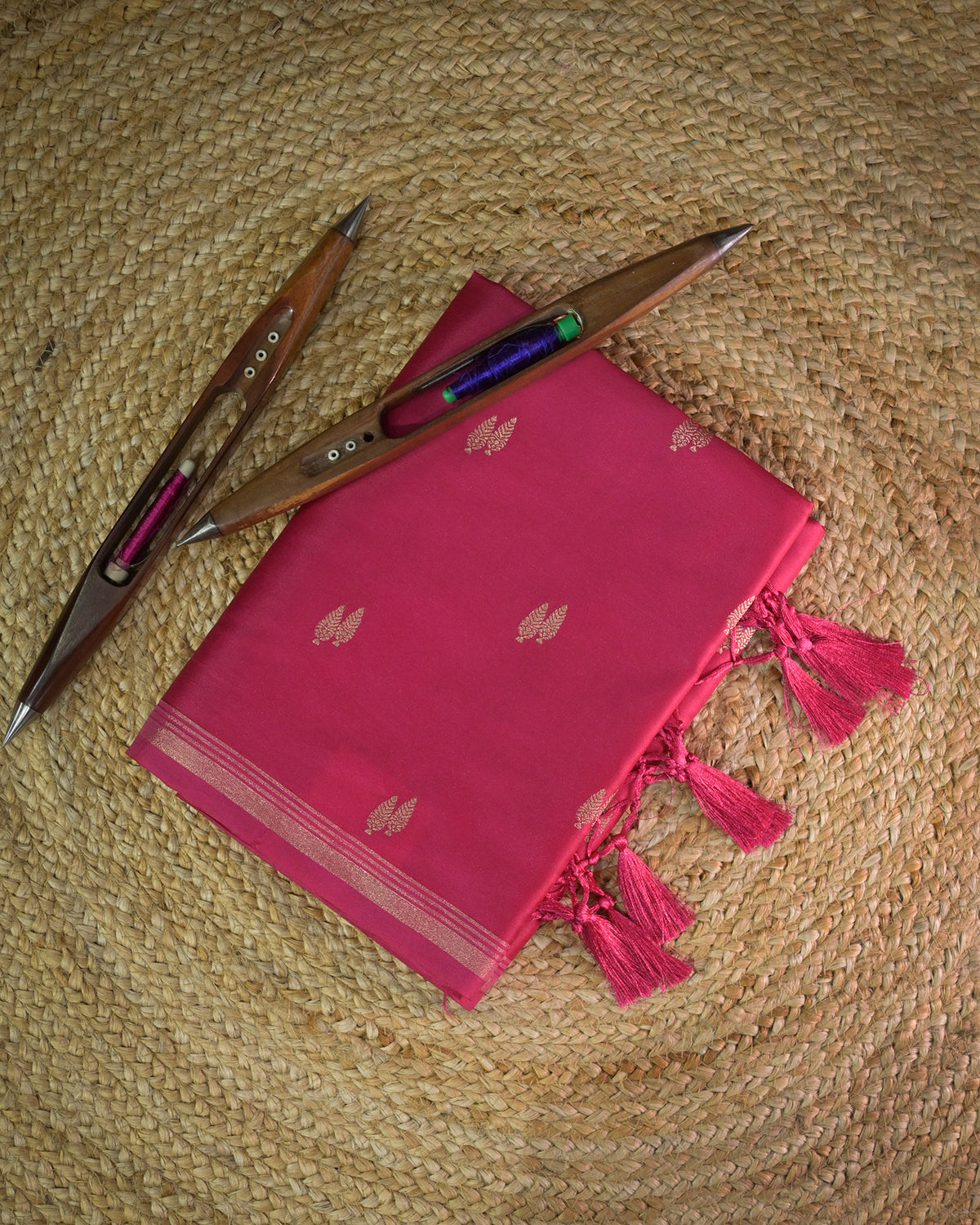 Hot pink Semi Silk Gajji Silk