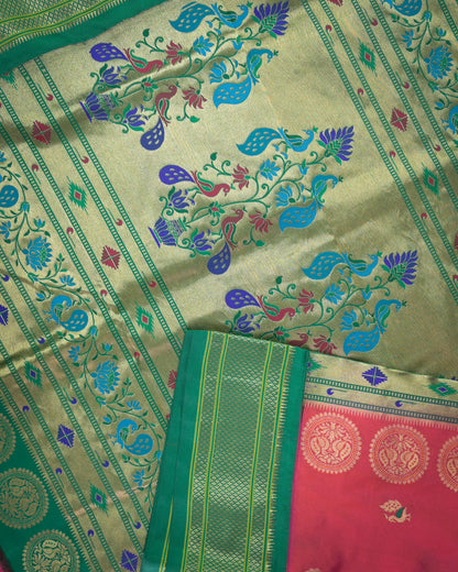 Cross Rani Silk Paithani Woven paithani with green contrast