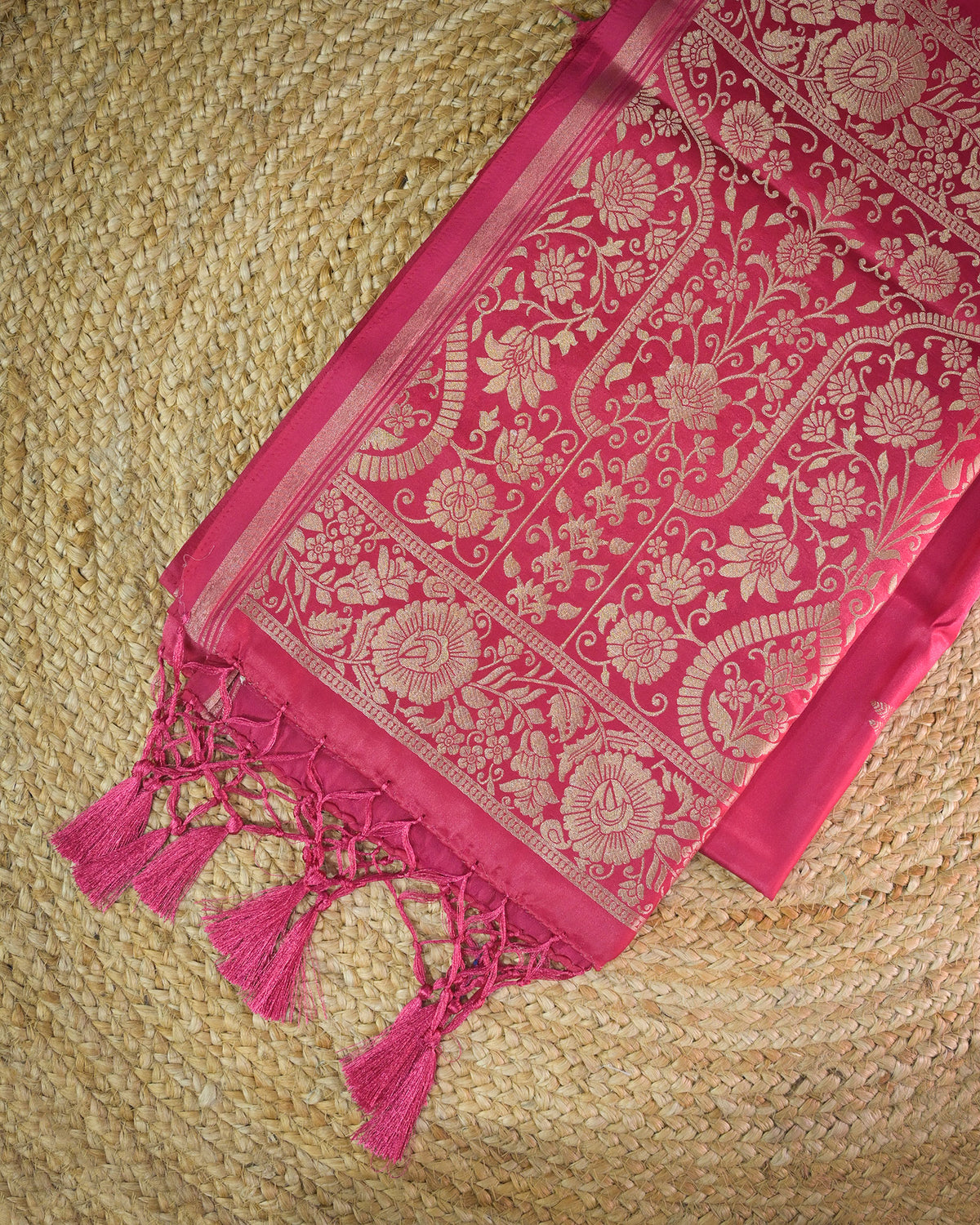 Hot pink Semi Silk Gajji Silk