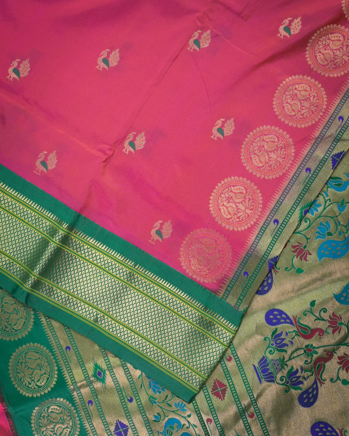 Cross Rani Silk Paithani Woven paithani with green contrast