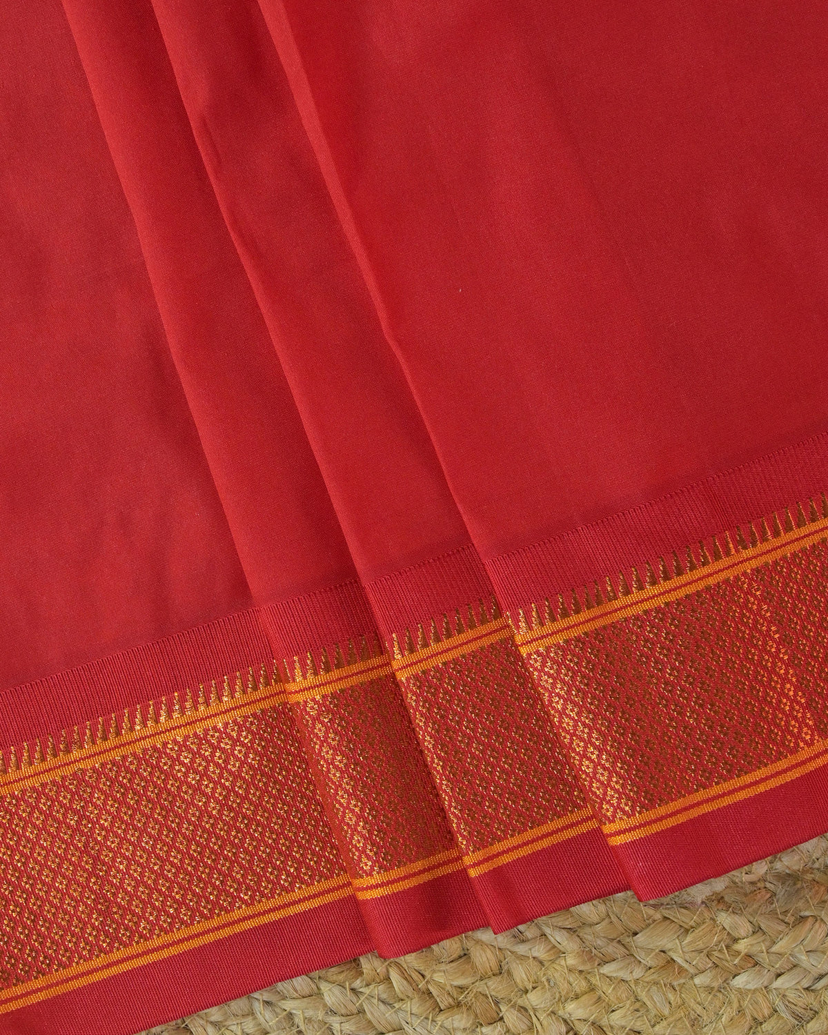Bottle Green Semi Paithani Silk Saree with Red Contrast & Woven Chunri Buttis