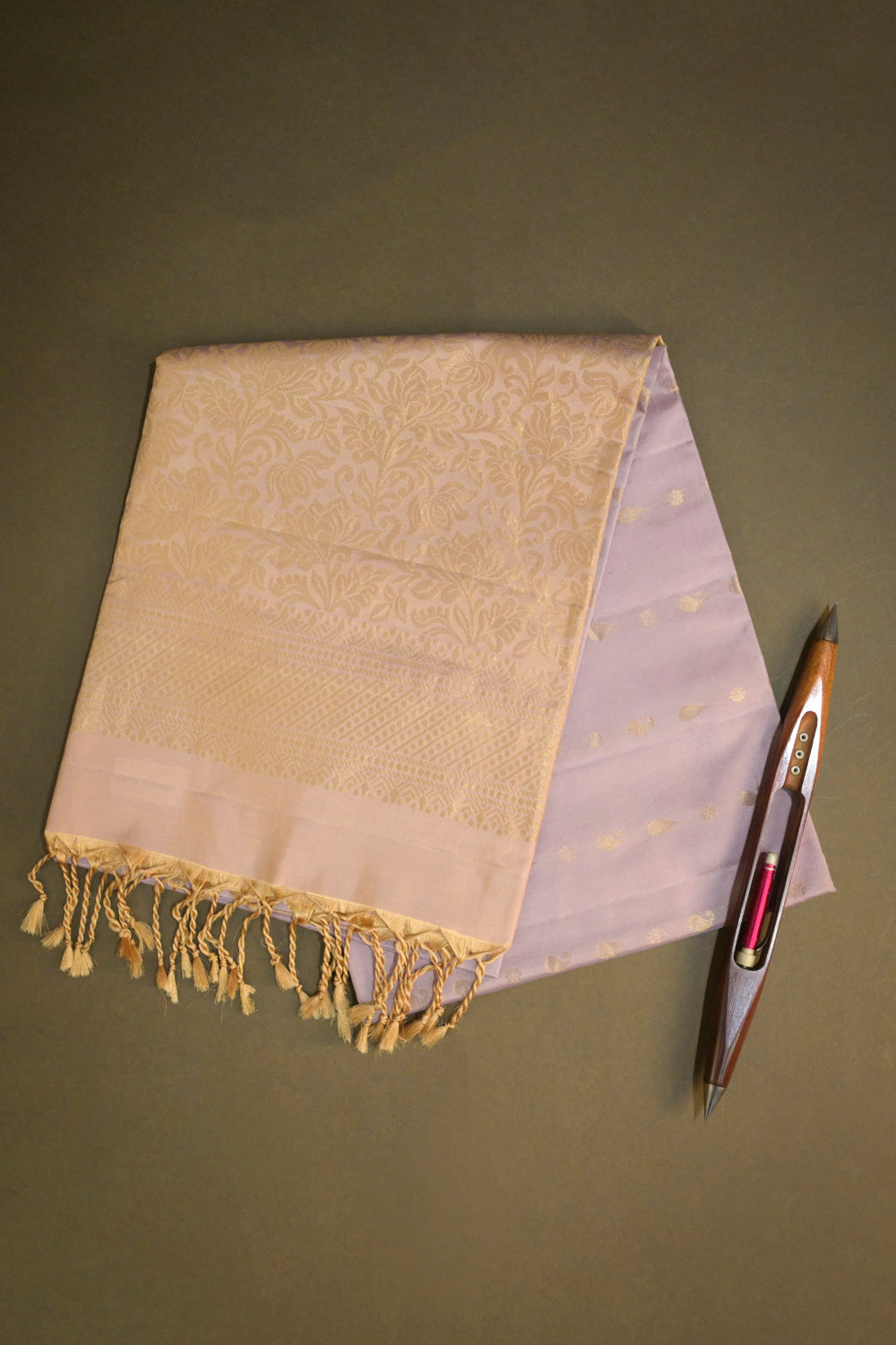 Soft Silk Lining Jari Motifs With Gold Contrast