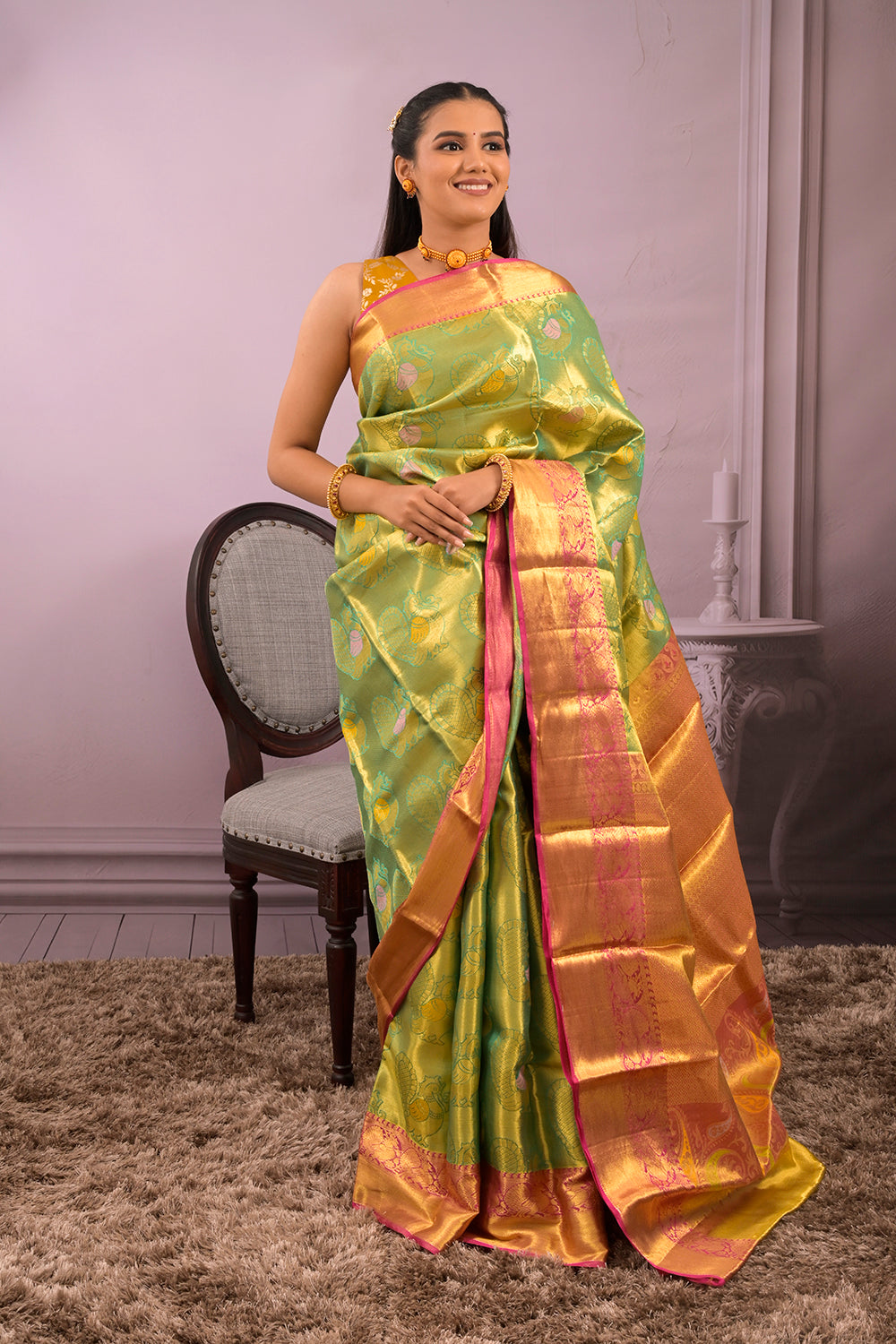 Tissue Woven Peacock Jari Motifs