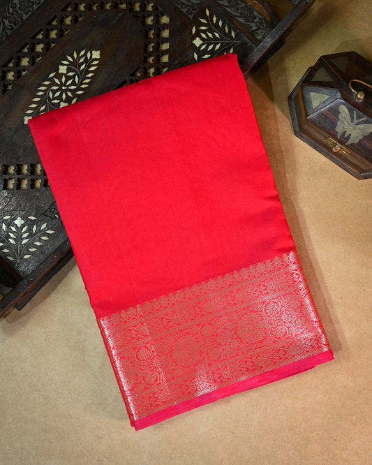 Reddish Rani Cotton/Linen Saree – Woven Plain Body with Rich Pallu