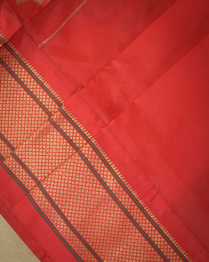 Morepanki blue Silk Paithanis Woven paithani with red contrast