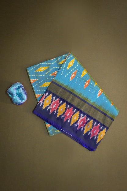 Ikkat Patola Tie And Dye Weave With Royal Blue Contrast