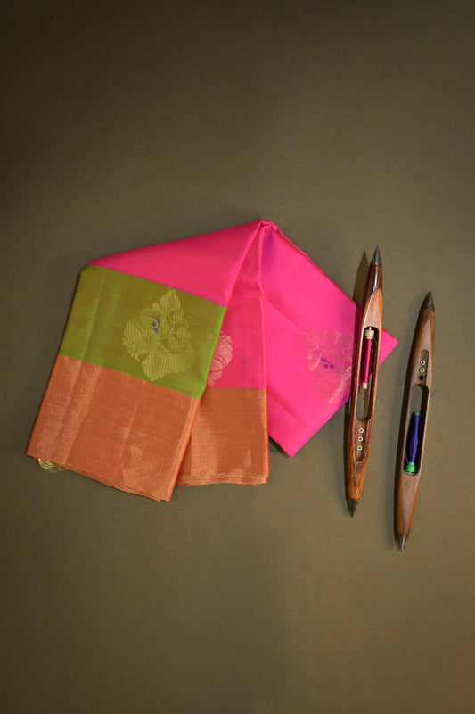 Soft Silk Woven Jari Motifs With Double Border