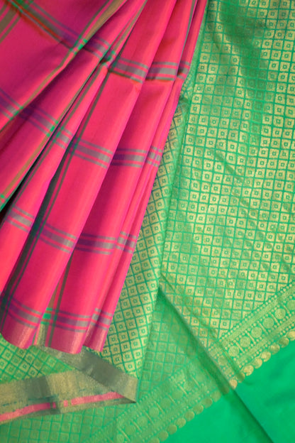 Soft Silk Woven Chex Pattern With Green Contrast