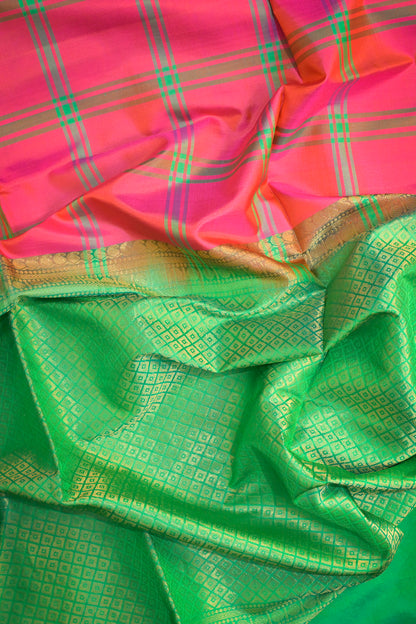 Soft Silk Woven Chex Pattern With Green Contrast