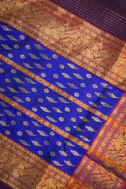 Chanderi Woven Leaf And Round Jari Motifs With Violet Contrast Pallu