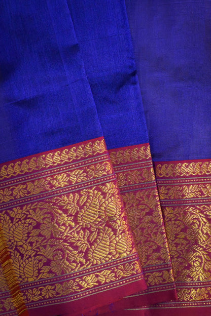 Chanderi Woven Leaf And Round Jari Motifs With Violet Contrast Pallu