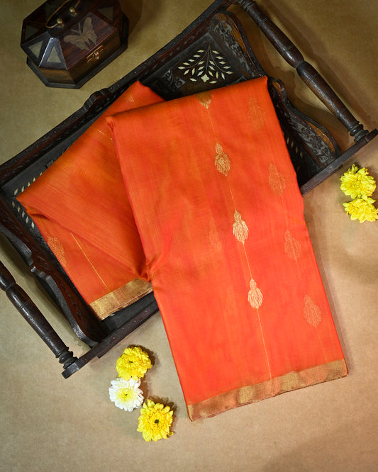 Orange Chanderi Silk with Lining buttis Woven Chanderi Silk