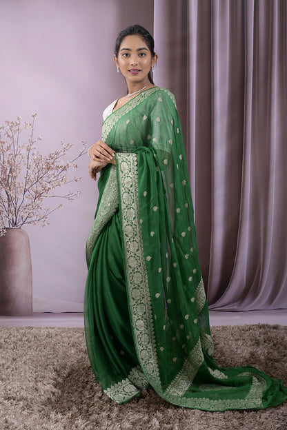 Georgette Woven Silver Jari Buttis All Over