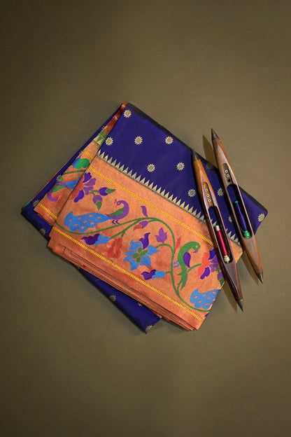 Paithani Handwoven Paithani With Lotus peacock Border