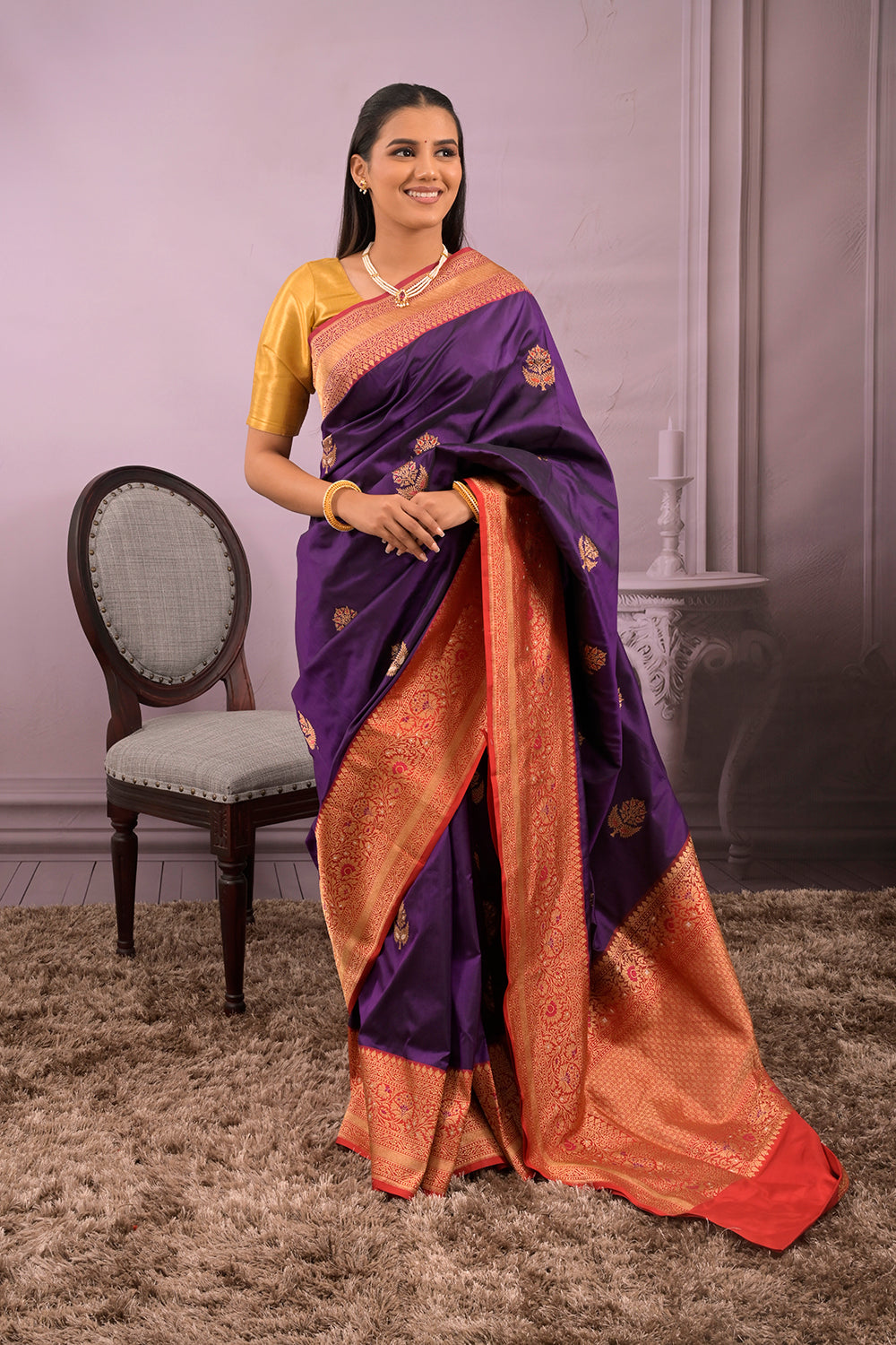 Banarasi Woven Gold Jari Buttis with Meena