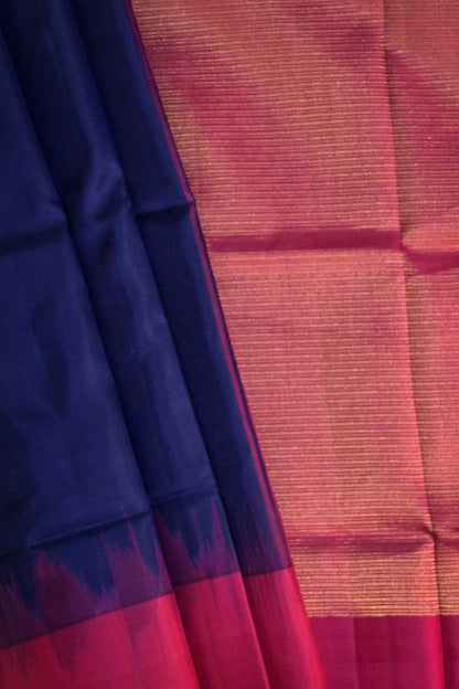 Soft Silk Plain Contrast Satin Border With Silver Jari Motifs