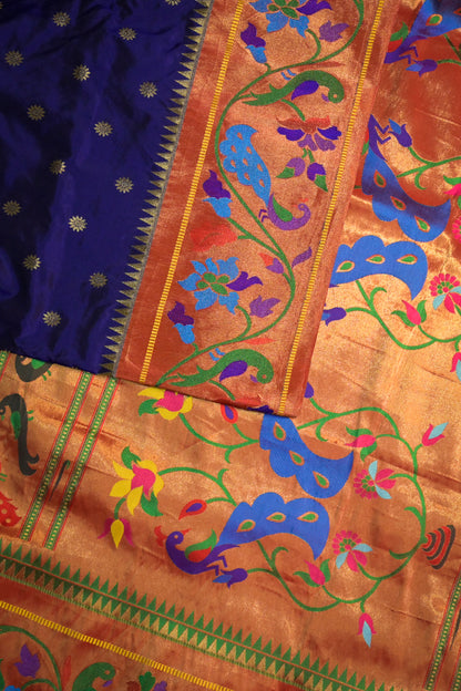 Paithani Handwoven Paithani With Lotus peacock Border