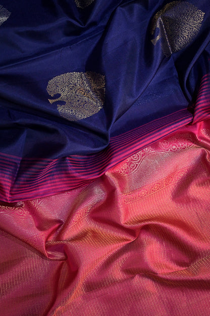 Soft Silk Plain Contrast Satin Border With Silver Jari Motifs