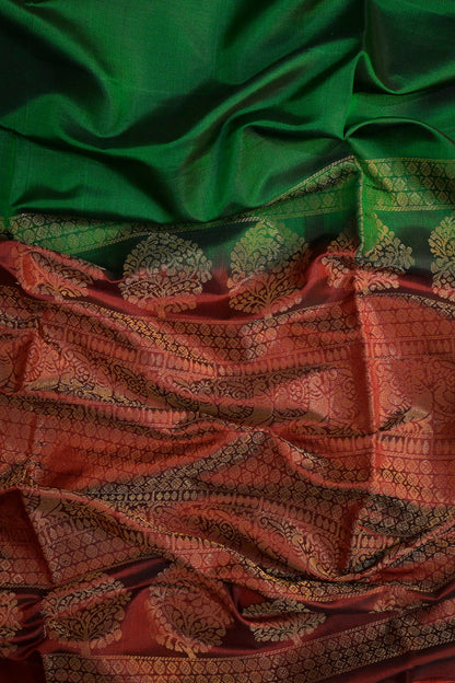 Soft Silk Woven Alternate Leaf And Peacock Jari Motifs