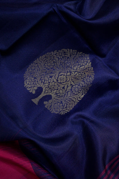 Soft Silk Plain Contrast Satin Border With Silver Jari Motifs