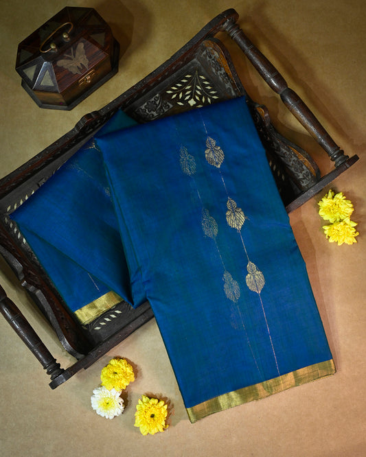 Indigo blue Chanderi Silk with Lining buttis Woven Chanderi Silk