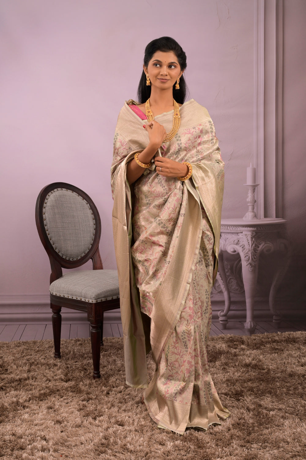 Banarasi All Over Woven Meenakari Leaves Design