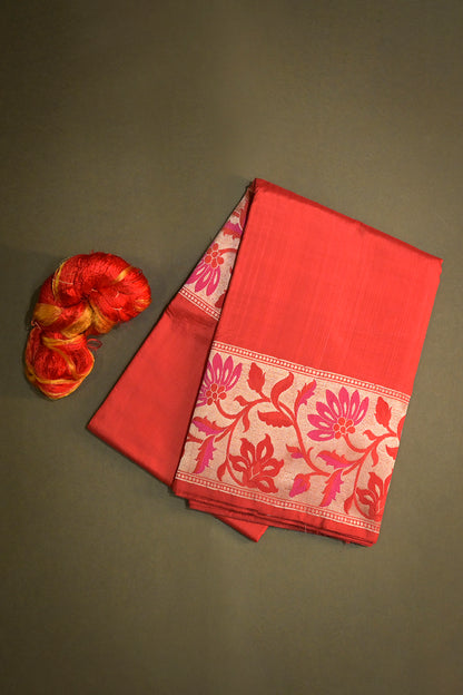 Banarasi Plain Body With Lotus Border