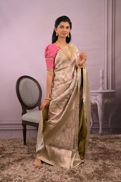 Banarasi All Over Woven Meenakari Leaves Design