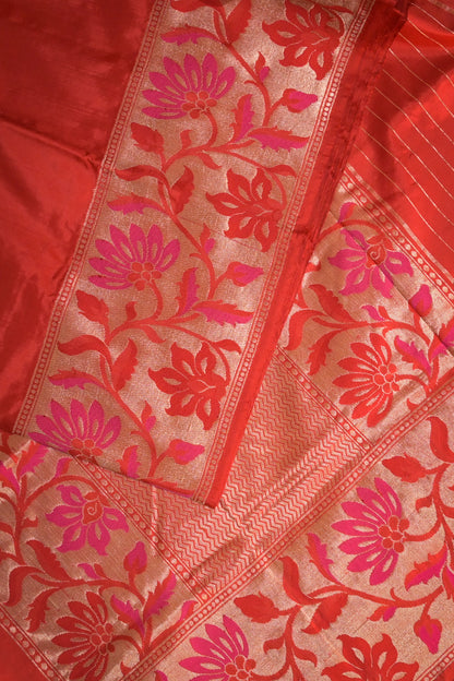 Banarasi Plain Body With Lotus Border