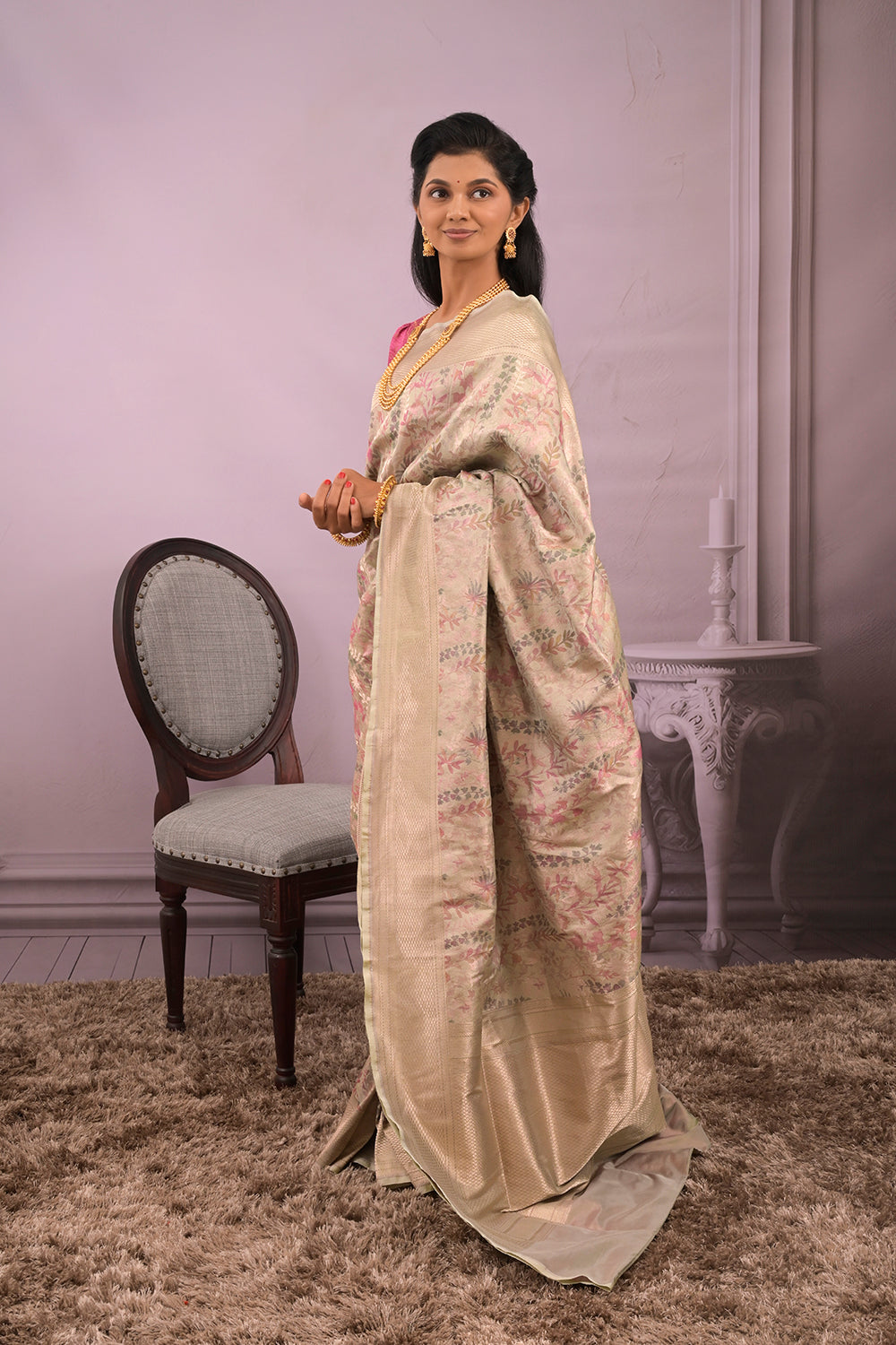 Banarasi All Over Woven Meenakari Leaves Design