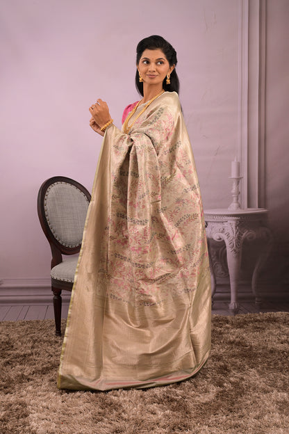 Banarasi All Over Woven Meenakari Leaves Design