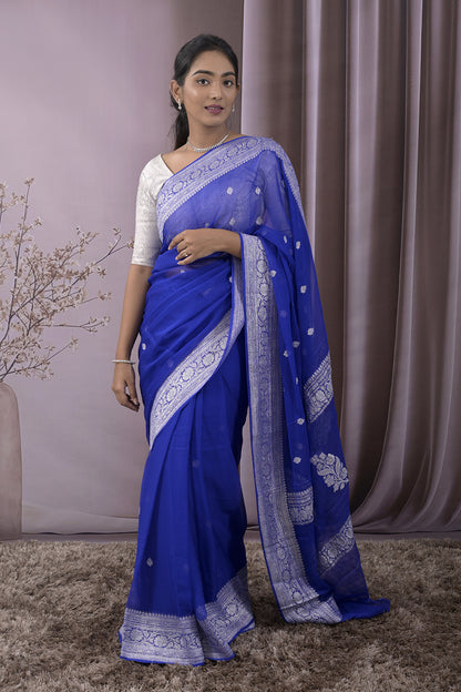 Georgette Woven Silver Jari Buttis All Over