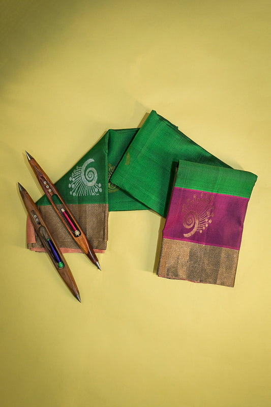 Soft Silk Woven Jari Motifs With Double Border